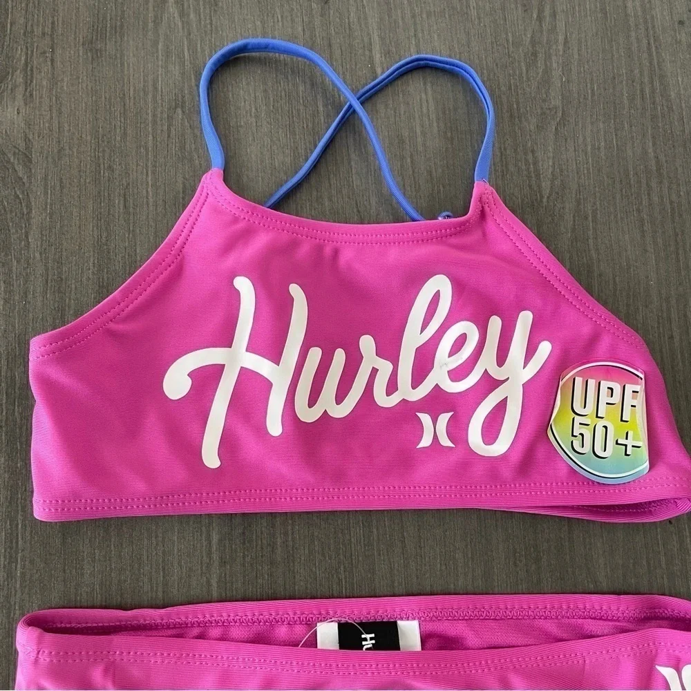 Hurley girls 2 piece swimsuit hot pink bikini size 6x NWT